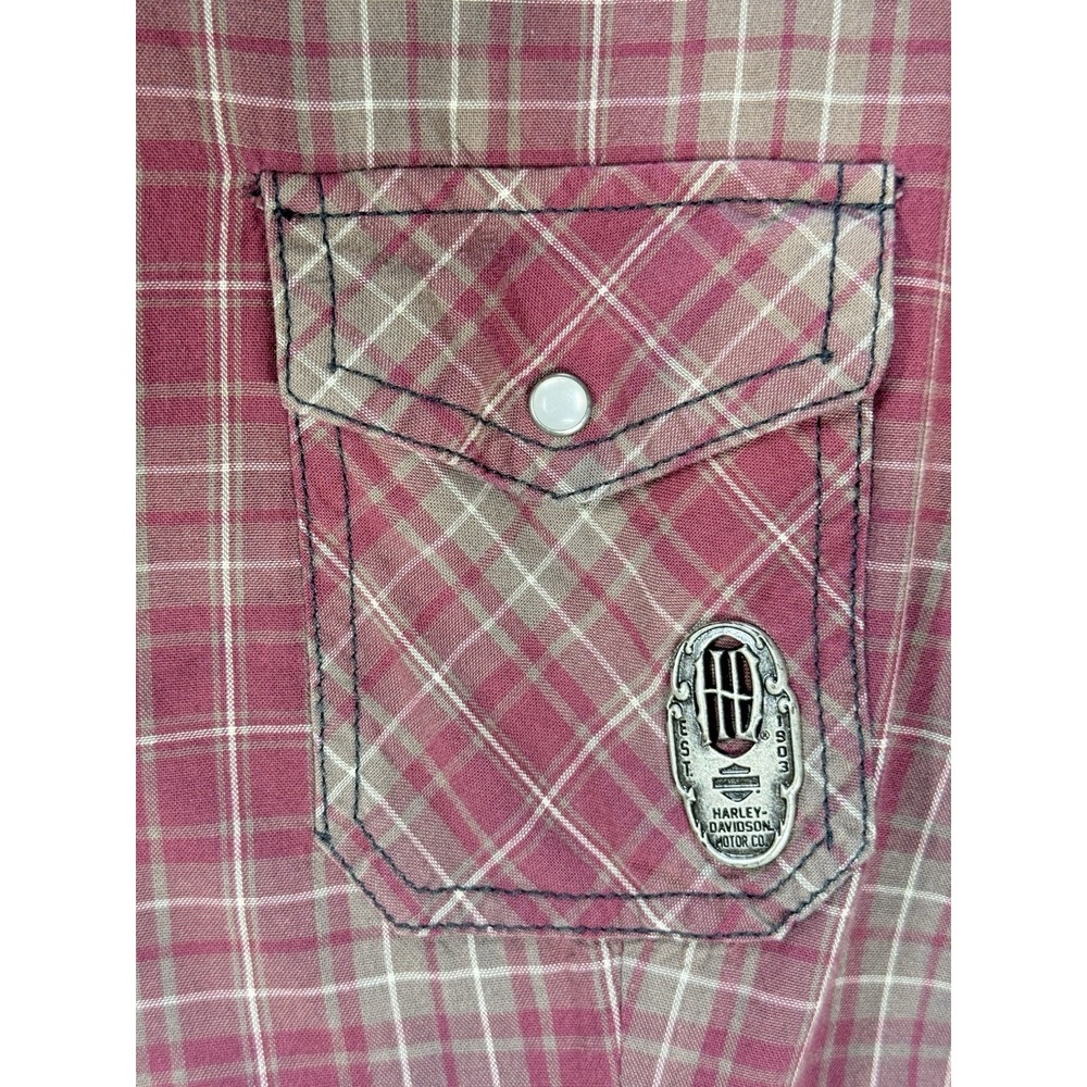 Harley-Davidson Women's Flannel Shirt Size XL Embroidered Pearl Snap Biker - Picture 4 of 8